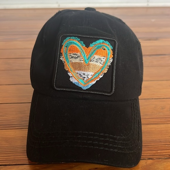 4350 District Distressed Cotton Black Cap with Colorful Heart Patch - OS - Picture 7 of 7